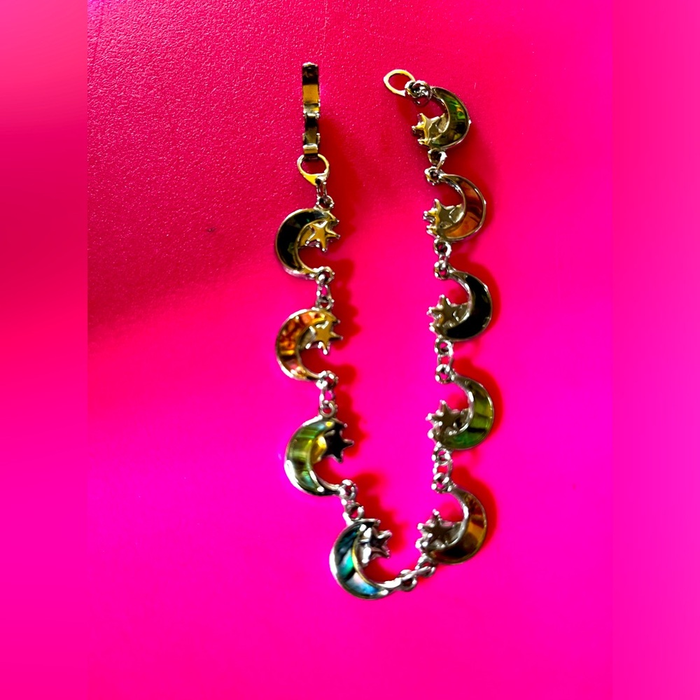 Vintage bracelet moon shapes Abalone look trim 7”